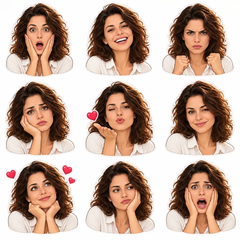 Criar um pack de 9 stickers de emoções